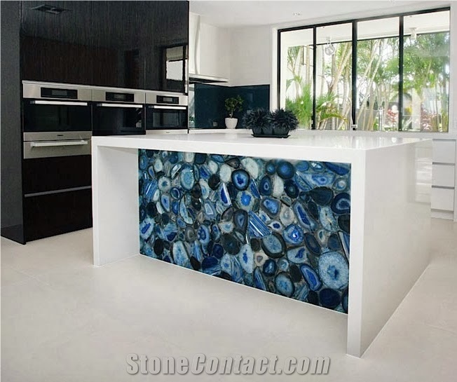 Polished Backlit Semiprecious Stone Blue Agate Background