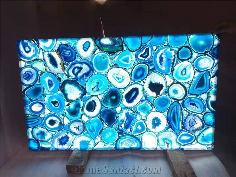 Semiprecious Stone Blue Agate Slab Wall Panels