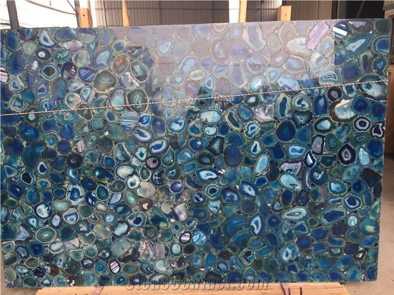 Semiprecious Stone Blue Agate Slab Wall Panels