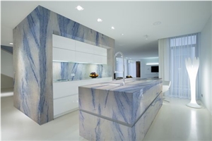 Azul Macaubas Blue Quartzite Commercial Kitchen Island Top