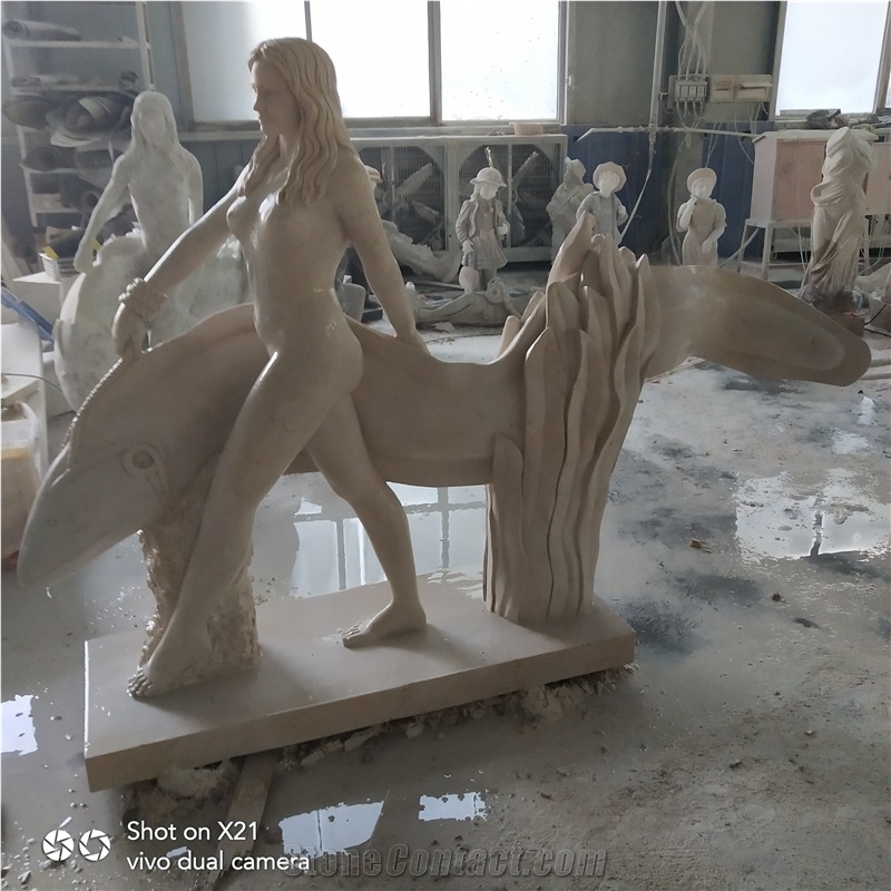 Beige Marble Hotel Statue Human Sculpture Interior Design