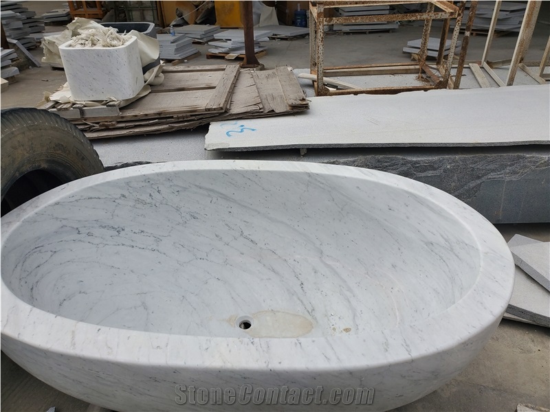 Bianco Carrara White Marble Hotel Oval Bathtub