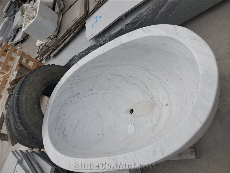 Bianco Carrara White Marble Hotel Oval Bathtub