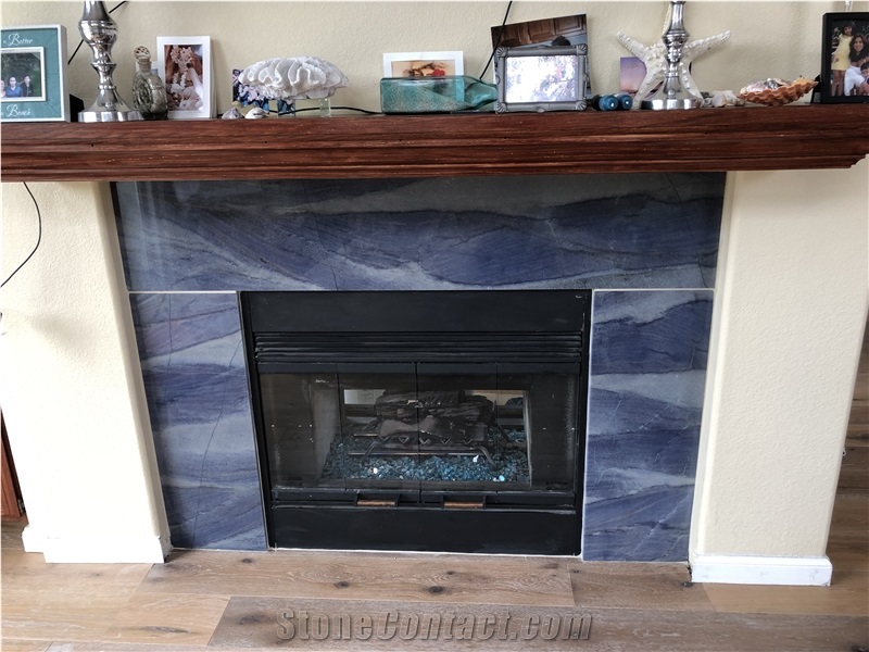 Blue Azul Macaubas Quartzite Indoor Modern Fireplace