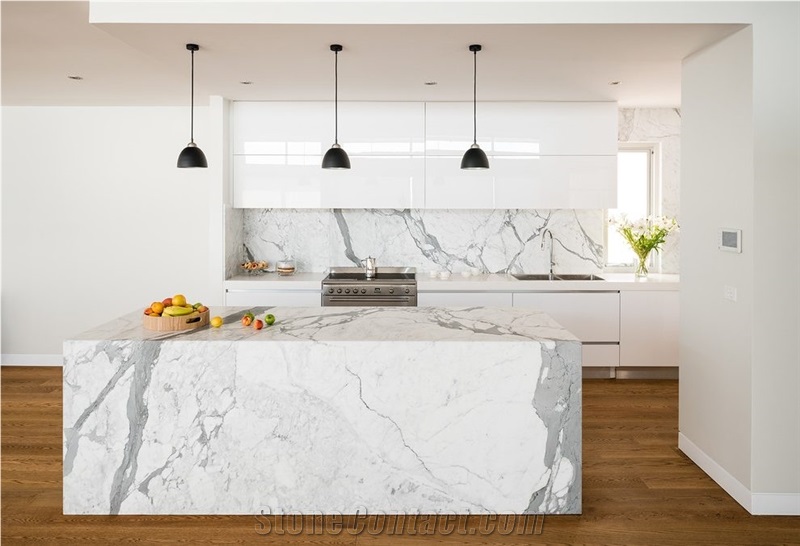 Carrara White Marble Kitchen Countertops Bar Top