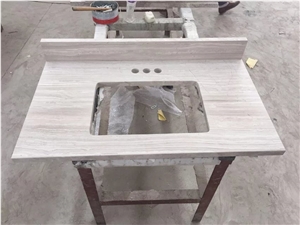 China White Wood Grain Marble Bathroom Vanity Top