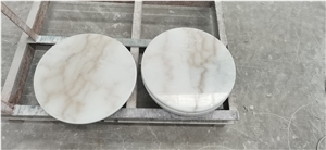 Guangxi White Marble Gold Color Round Table Top Coffee Shop