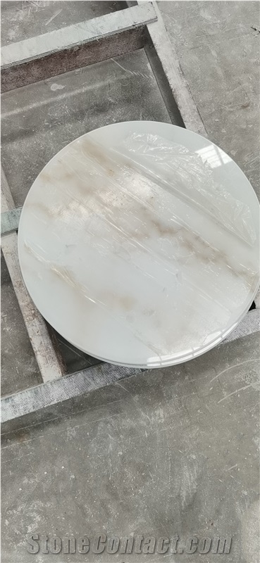 Guangxi White Marble Gold Color Round Table Top Coffee Shop