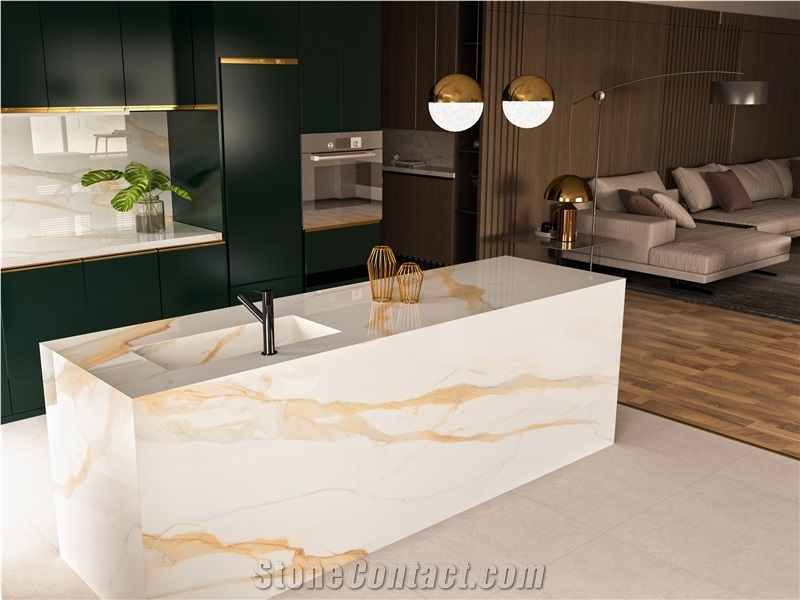 Italy Calacatta Gold Marble White Marble Kitchen Countertop