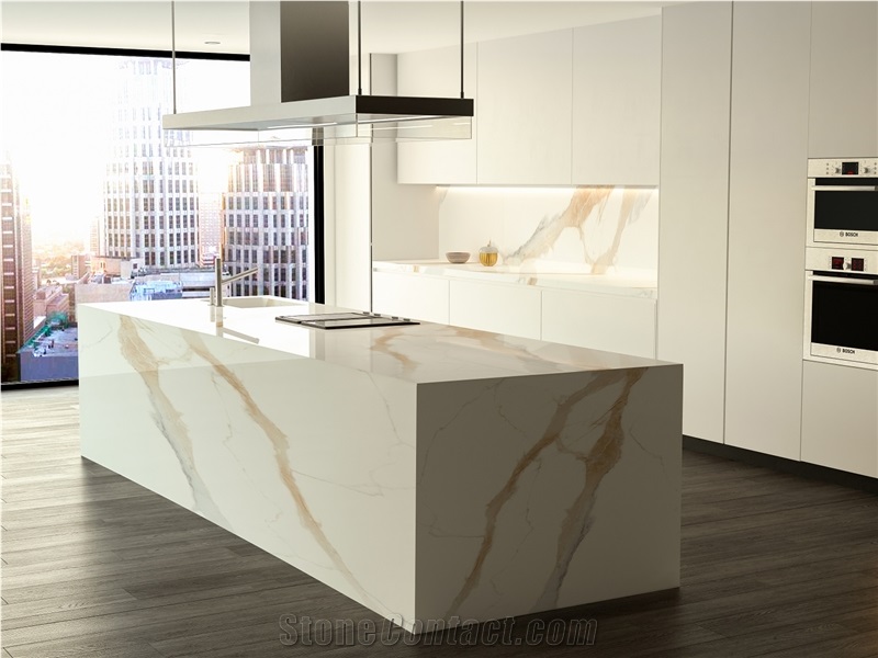 Italy Natural Calacatta Gold Marble Kitchen Top