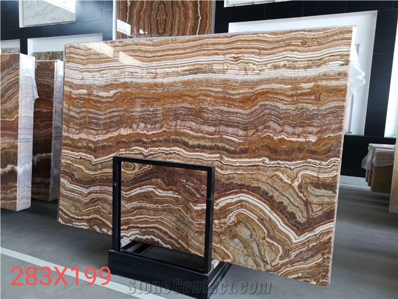 Natural Stone Tiger Onyx Brown Polished Slab Tile