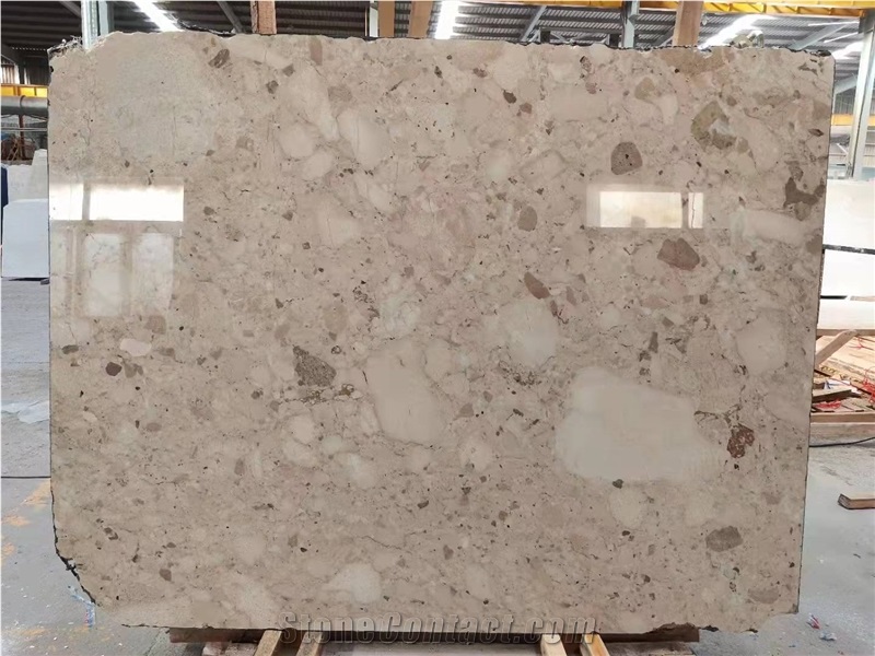 Popular Beige With Grey Natural Marble Slab Floor Tile
