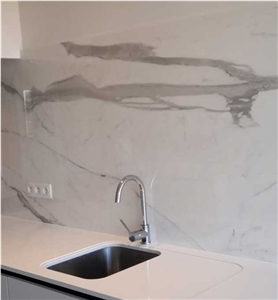 Quartz Kitchen Countertop Uniceramica Statuario Backsplash