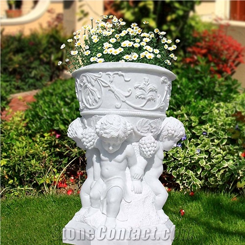 Beautiful Carved Stone Lady Flower Pot Garden Sculpture