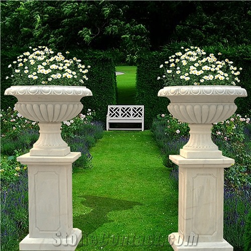 Cheap  White Marble Carving Stone  Flowerpot Outdoor Planter
