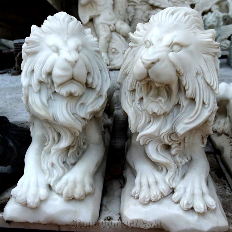 Custom White Marble Lion Animal Sculpture On Sale