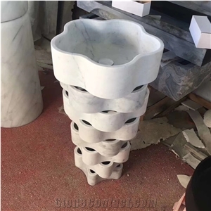 Hotel Bathroom Carrara White Marble Pedestal Pillar Sink