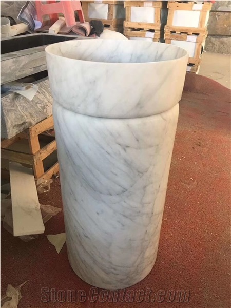Hotel Bathroom Carrara White Marble Pedestal Pillar Sink