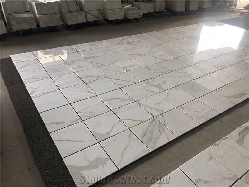 Indoor Calacatta White With Gold Marble Floor Tiles