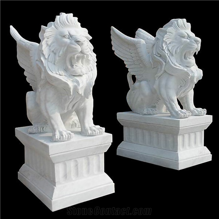 Large Outdoor White Marble  Lion Statue Animal Sculpture