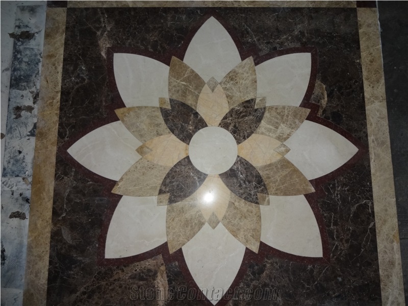 Marble Stone Round Water Jet Medallion Carpet