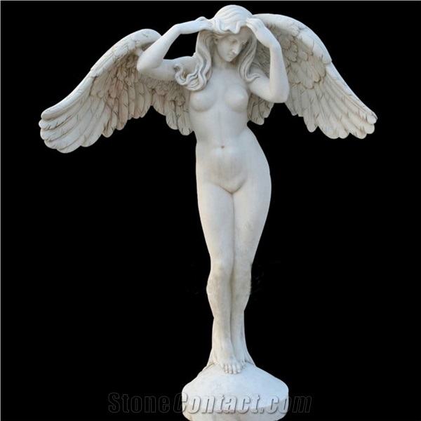White Marble Standing Beautiful Lady Figure Statue