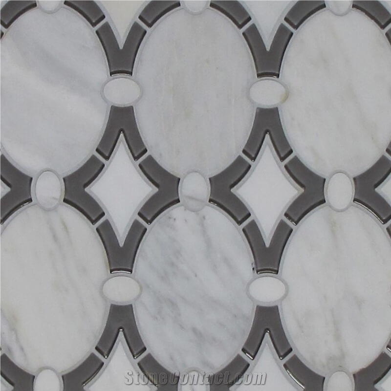 White Triangle Mosaic Dolomite White Marble Tile