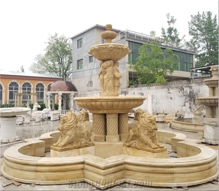Yellow Limestone Carved Landscaping Fountain Price
