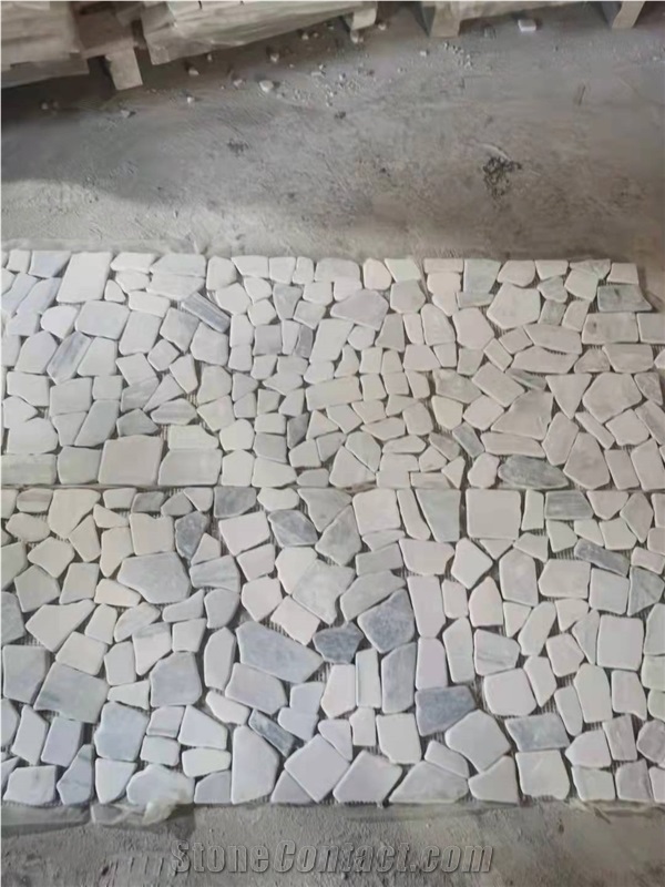 Carrara Marble Chipped Pebble Mosaic Tiles