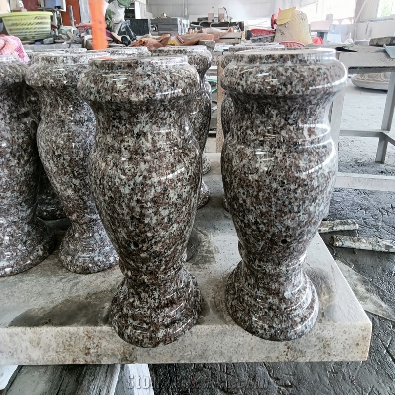 G664 Pink Granite Memorial Vase For Tombstone Decoration