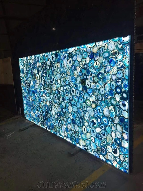 Luxury Gem Stone Blue Agate Wall Panel And Tiles For Club