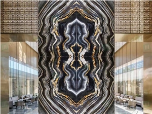 Wall Design Bookmatched Black Wood Quartzite Slab