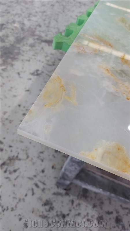 Transparent Stone Thin Panel White Onyx With Yellow Vein