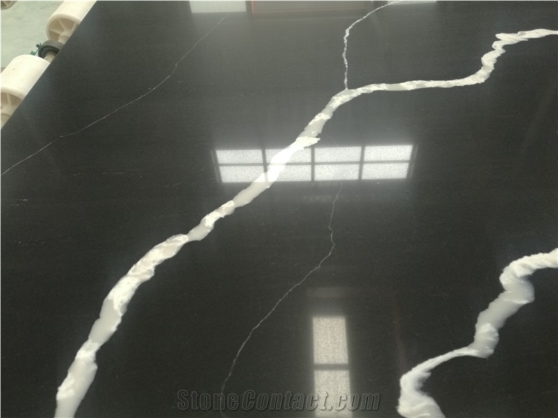 Black Artificial Stone Quartz Kitchen Countertops And Top
