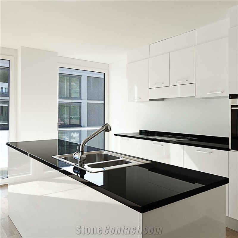 Pure Black Artificial Quartz Countertop,Bench Top, Artificial Stone Kitchen Tops