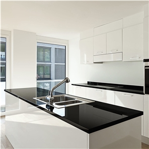Pure Black Artificial Quartz Countertop,Bench Top, Artificial Stone Kitchen Tops
