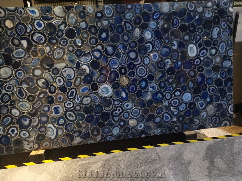 Semiprecious Blue Agate Stone Marble Slab Wall Panel