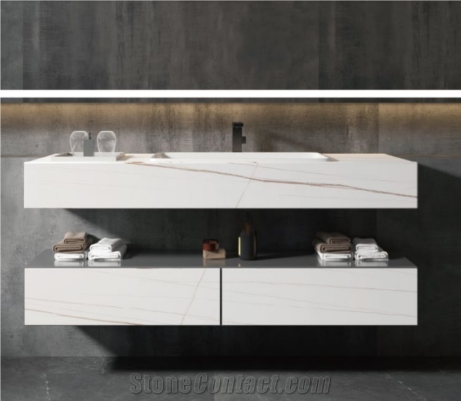 White Artificial Sintered Stone Bath Countertops Vanity Top