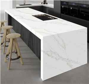 White Quartz Prefab Kitchen Countertops Bar Tops