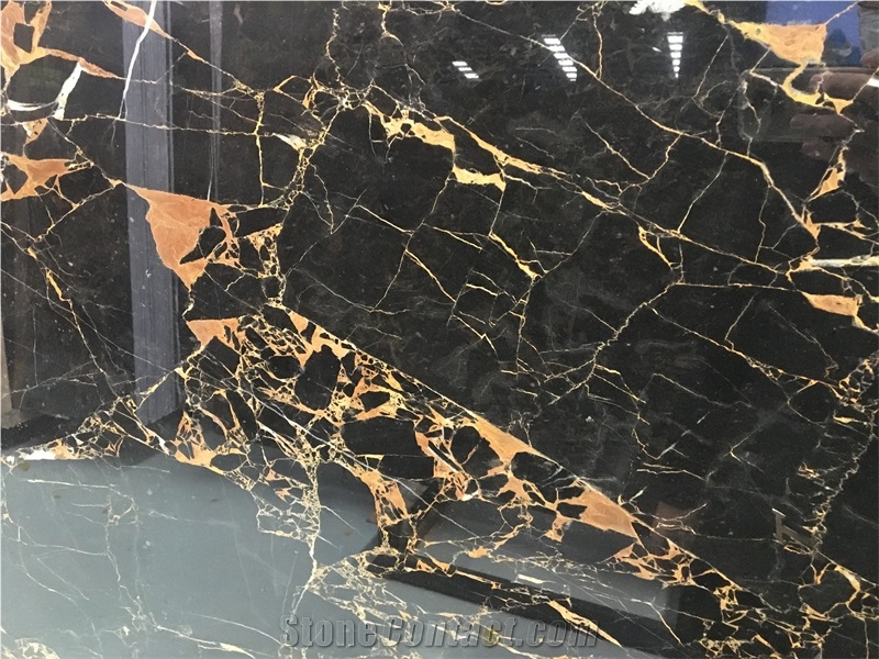 Athens Portoro Black Marble Slabs Gold Flower Veins Tile