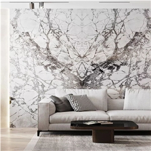 Bookmatch Invisible White Marble With Grey Veins For Wall