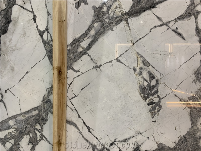 Bookmatch Invisible White Marble With Grey Veins For Wall
