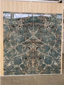 Bookmatch Polished Amazon Green Quartzite Wall Panel