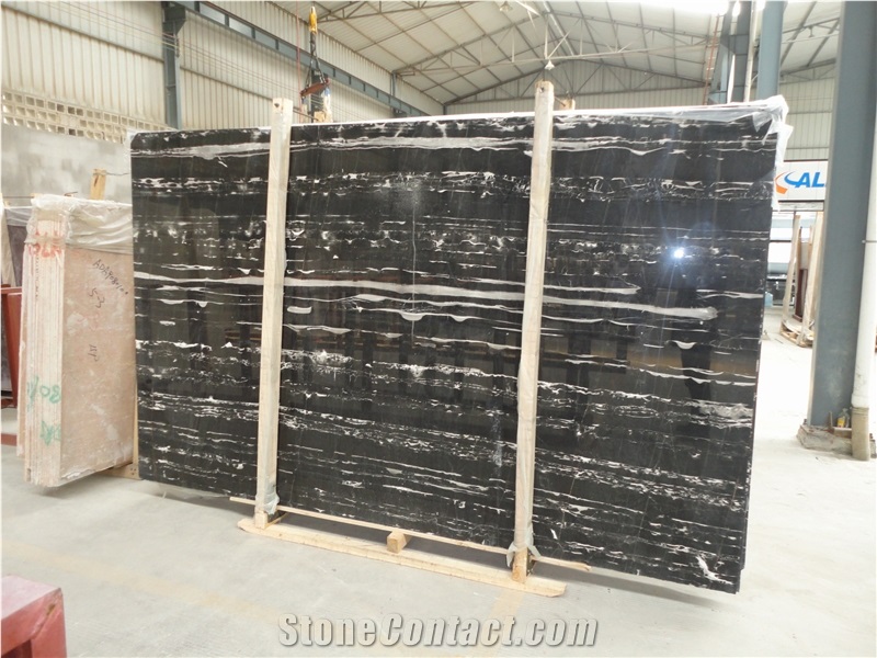 China Black Nero Portoro Silver Dragon Marble Slab &Tiles