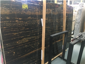 China Portoro Black Gold Veins Flower Marble Slab And Tile
