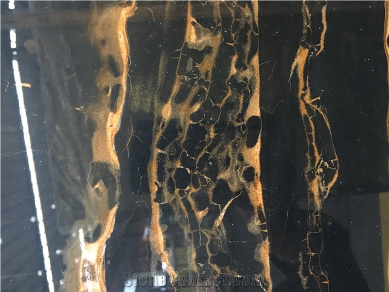 China Portoro Black Gold Veins Flower Marble Slab And Tile