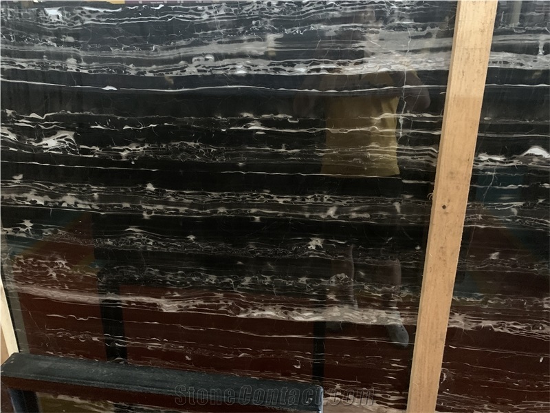 Chinese Portoro Silver Dragon Black Marble Flooring Tiles