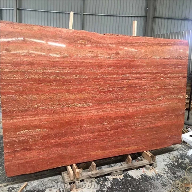 Gala Red Travertine Slab For Wall Covering