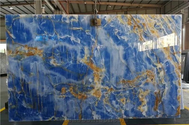 Gold Sky Blue Jade Onyx Slabs Tile For Background