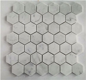Honed Carrara White Hexagon Marble Mosaic Wall Tiles